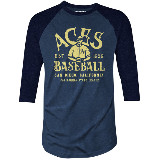 San Diego Aces - California - Vintage Defunct Baseball Teams - 3/4 Sleeve Raglan T-Shirt