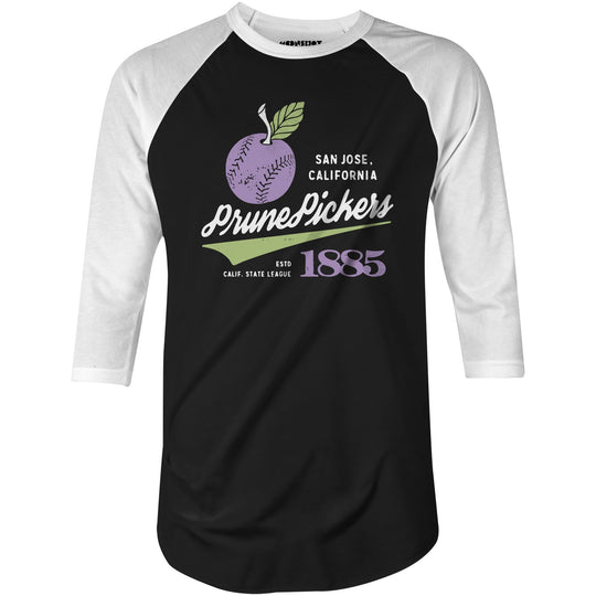 San Jose Prune Pickers - California - Vintage Defunct Baseball Teams - 3/4 Sleeve Raglan T-Shirt