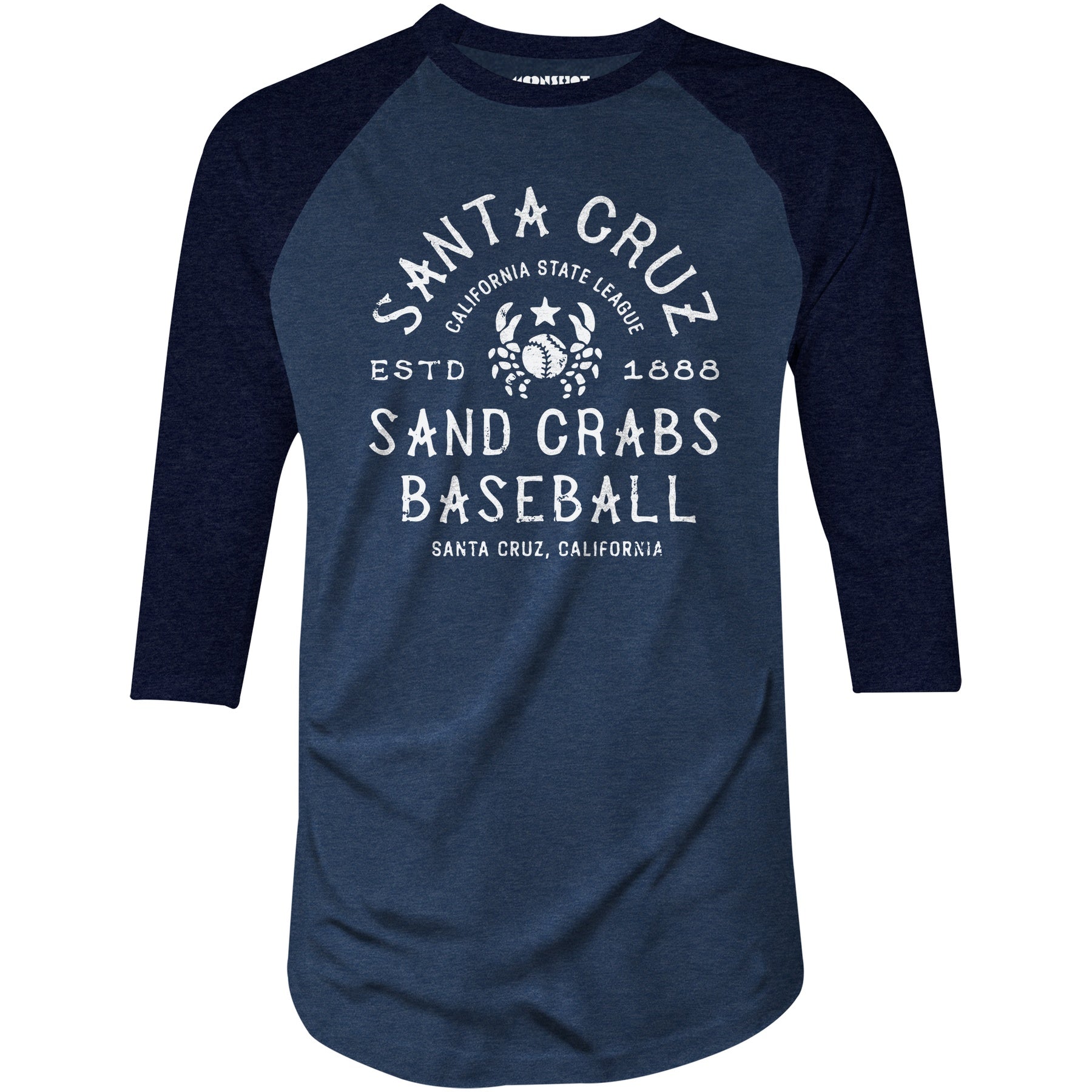 Santa Cruz Sand Crabs - California - Vintage Defunct Baseball Teams - 3/4 Sleeve Raglan T-Shirt
