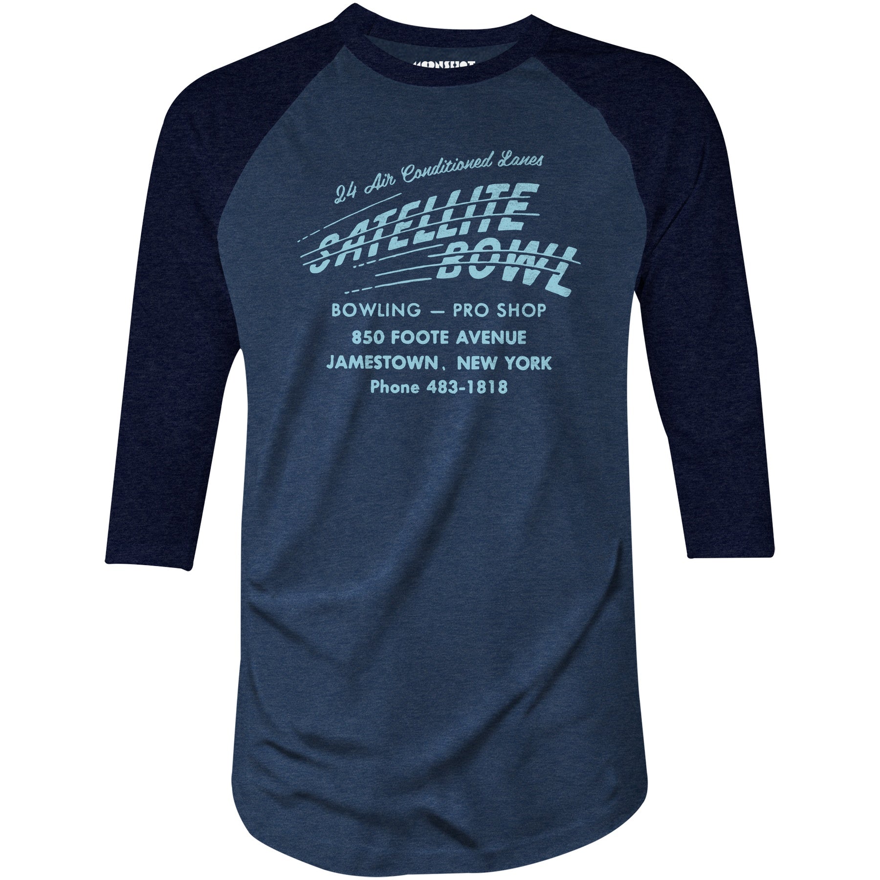 Satellite Bowl - Jamestown, NY - Vintage Bowling Alley - 3/4 Sleeve Raglan T-Shirt