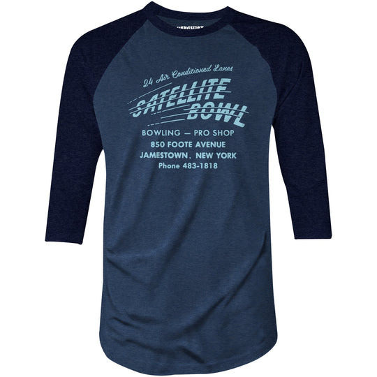 Satellite Bowl - Jamestown, NY - Vintage Bowling Alley - 3/4 Sleeve Raglan T-Shirt