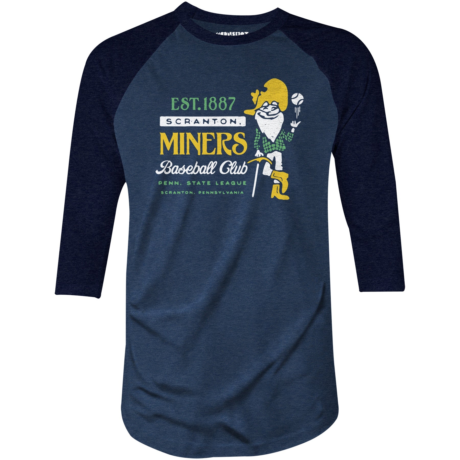 Scranton Miners - Pennsylvania - Vintage Defunct Baseball Teams - 3/4 Sleeve Raglan T-Shirt