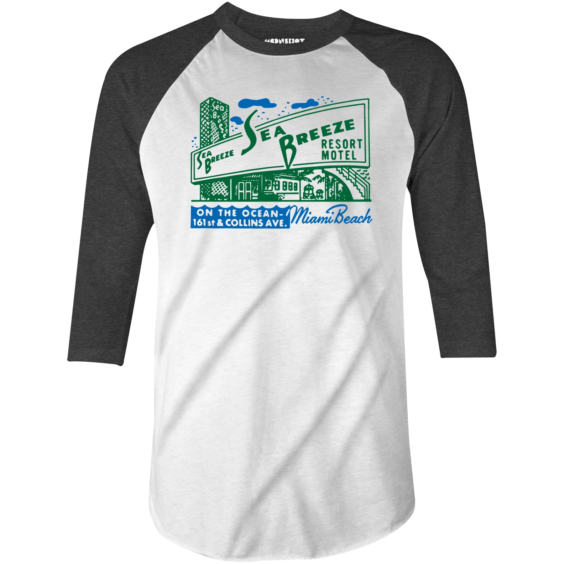 Sea Breeze - Miami, FL - Vintage Motel - 3/4 Sleeve Raglan T-Shirt