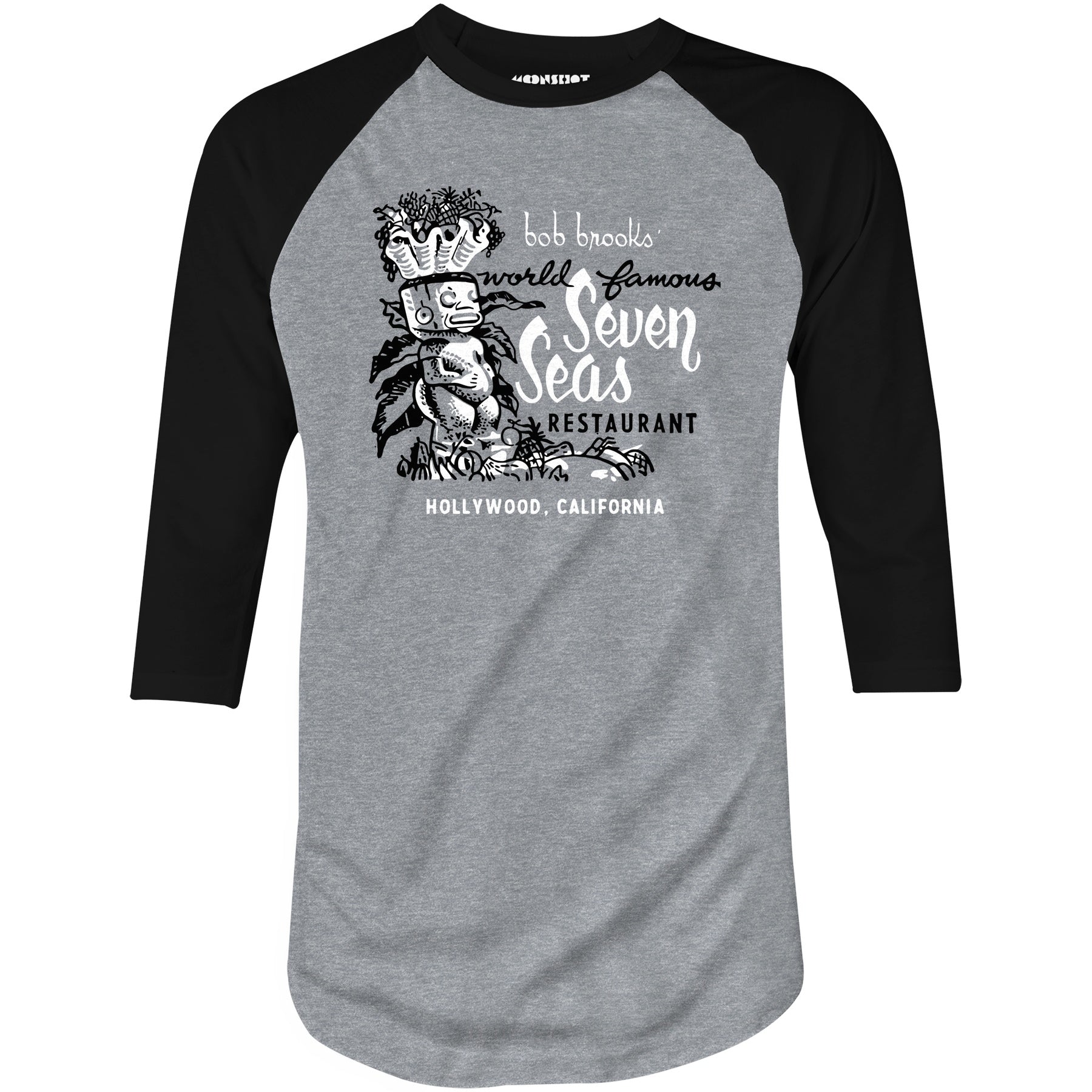 Seven Seas - Hollywood, CA - Vintage Tiki Bar - 3/4 Sleeve Raglan T-Shirt