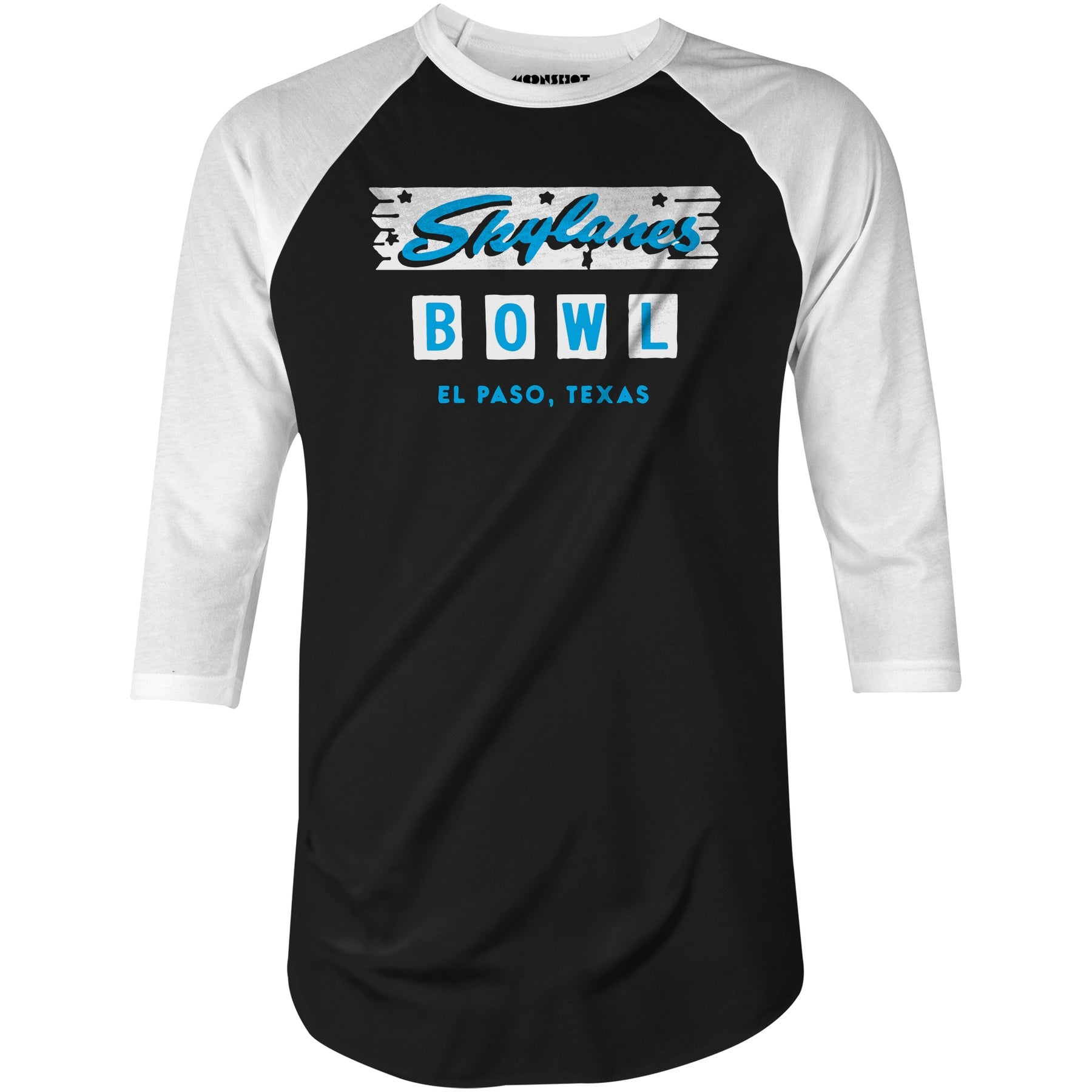 Skylanes Bowl - El Paso, TX - Vintage Bowling Alley - 3/4 Sleeve Raglan T-Shirt