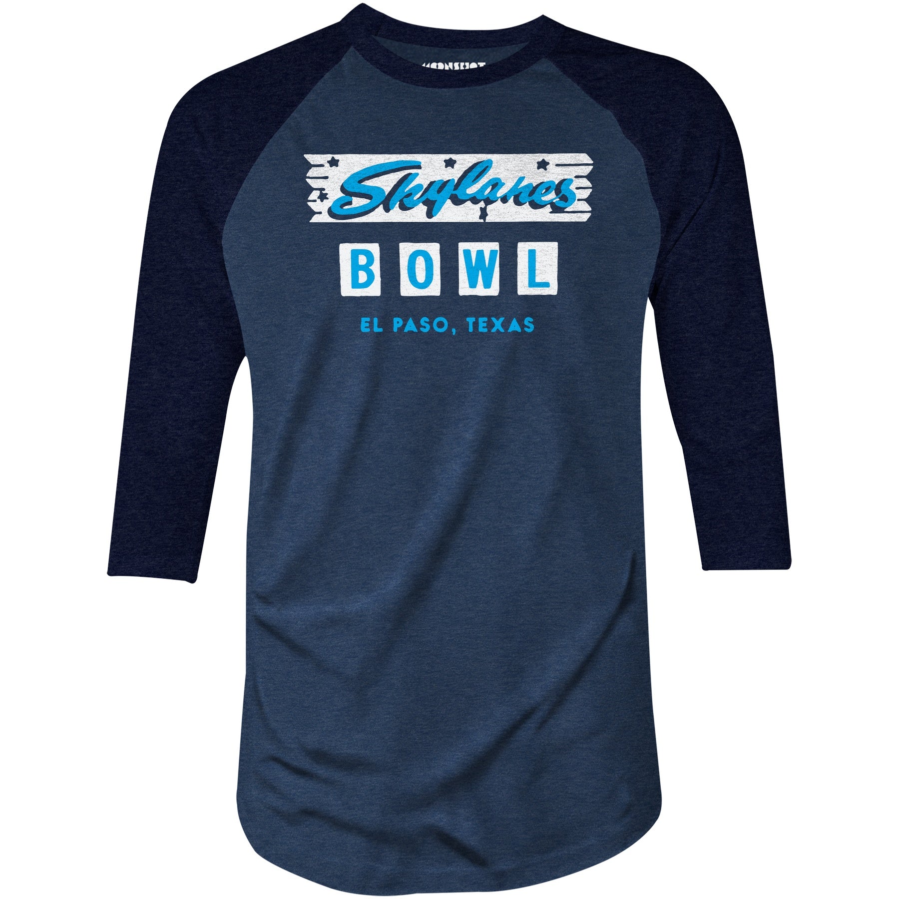 Skylanes Bowl - El Paso, TX - Vintage Bowling Alley - 3/4 Sleeve Raglan T-Shirt