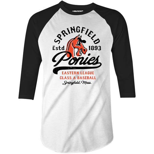 Springfield Ponies - Massachusetts - Vintage Defunct Baseball Teams - 3/4 Sleeve Raglan T-Shirt