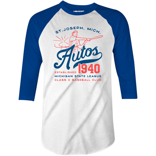 St. Joseph Autos - Michigan - Vintage Defunct Baseball Teams - 3/4 Sleeve Raglan T-Shirt