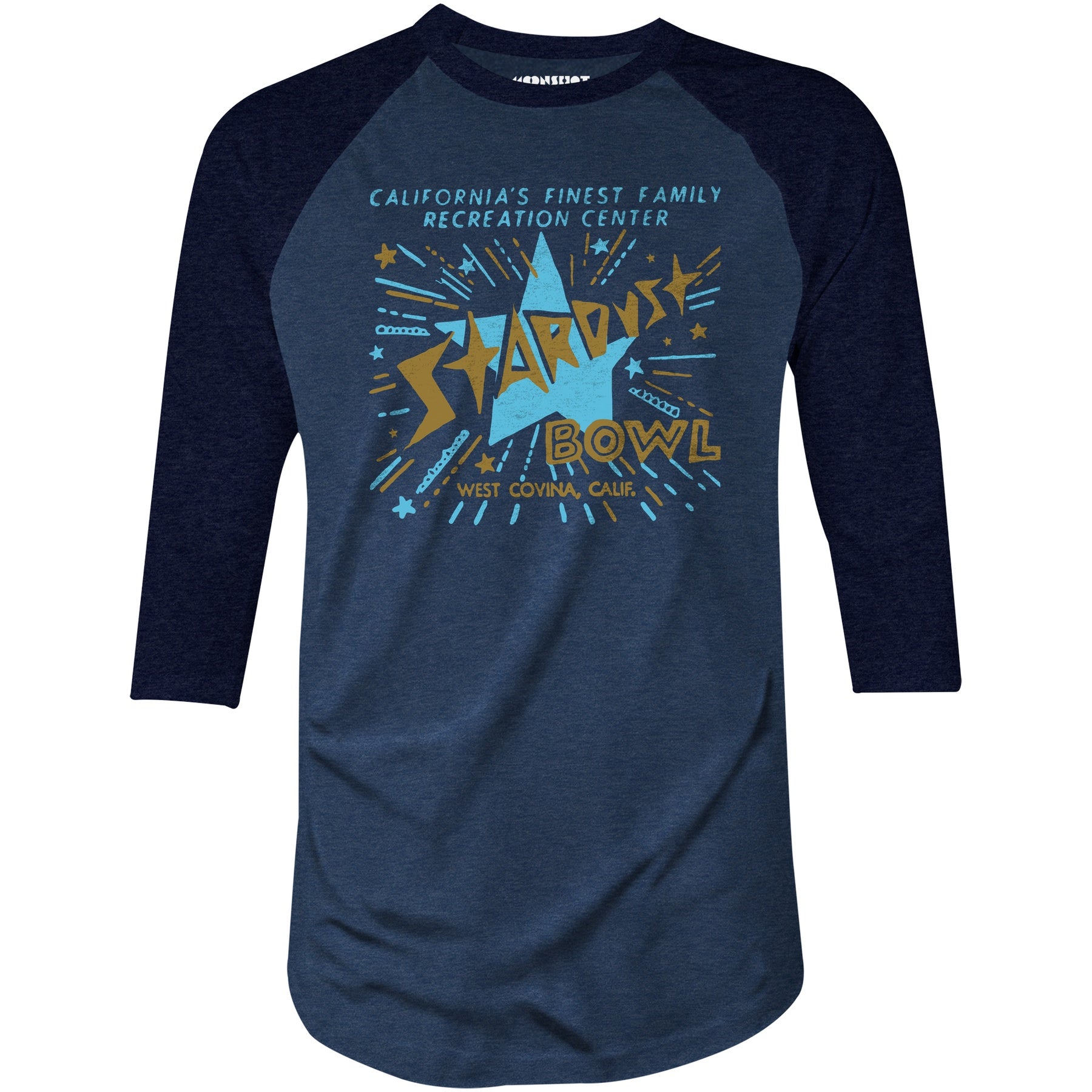 Stardust Bowl - West Covina, CA - Vintage Bowling Alley - 3/4 Sleeve Raglan T-Shirt