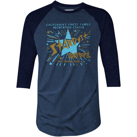 Stardust Bowl - West Covina, CA - Vintage Bowling Alley - 3/4 Sleeve Raglan T-Shirt