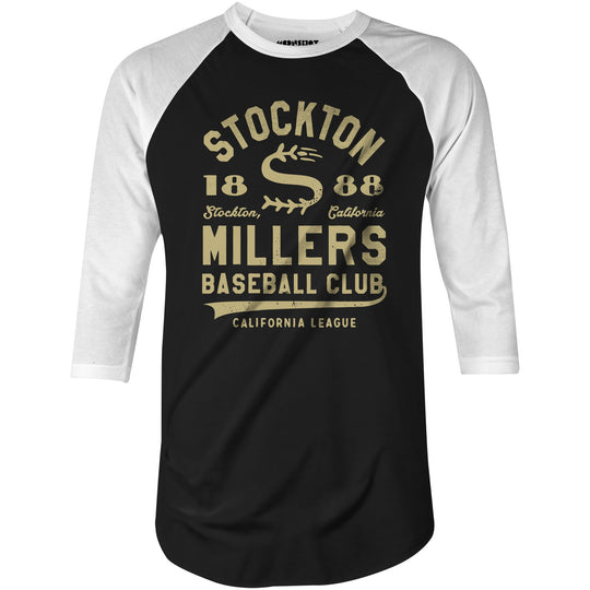 Stockton Millers - California - Vintage Defunct Baseball Teams - 3/4 Sleeve Raglan T-Shirt