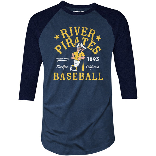 Stockton River Pirates - California - Vintage Defunct Baseball Teams - 3/4 Sleeve Raglan T-Shirt