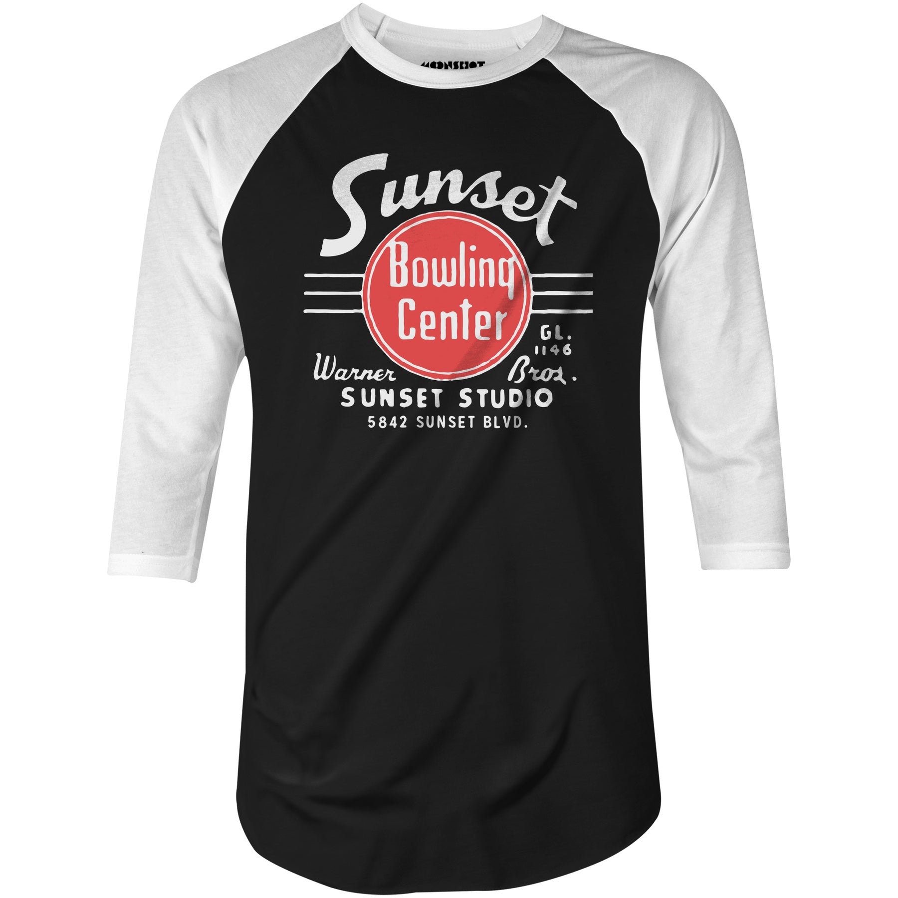 Sunset Bowling Center v2 - Hollywood, CA - Vintage Bowling Alley - 3/4 Sleeve Raglan T-Shirt