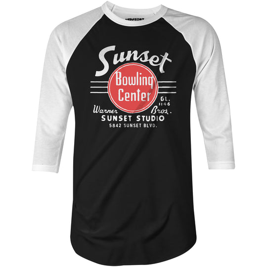 Sunset Bowling Center v2 - Hollywood, CA - Vintage Bowling Alley - 3/4 Sleeve Raglan T-Shirt