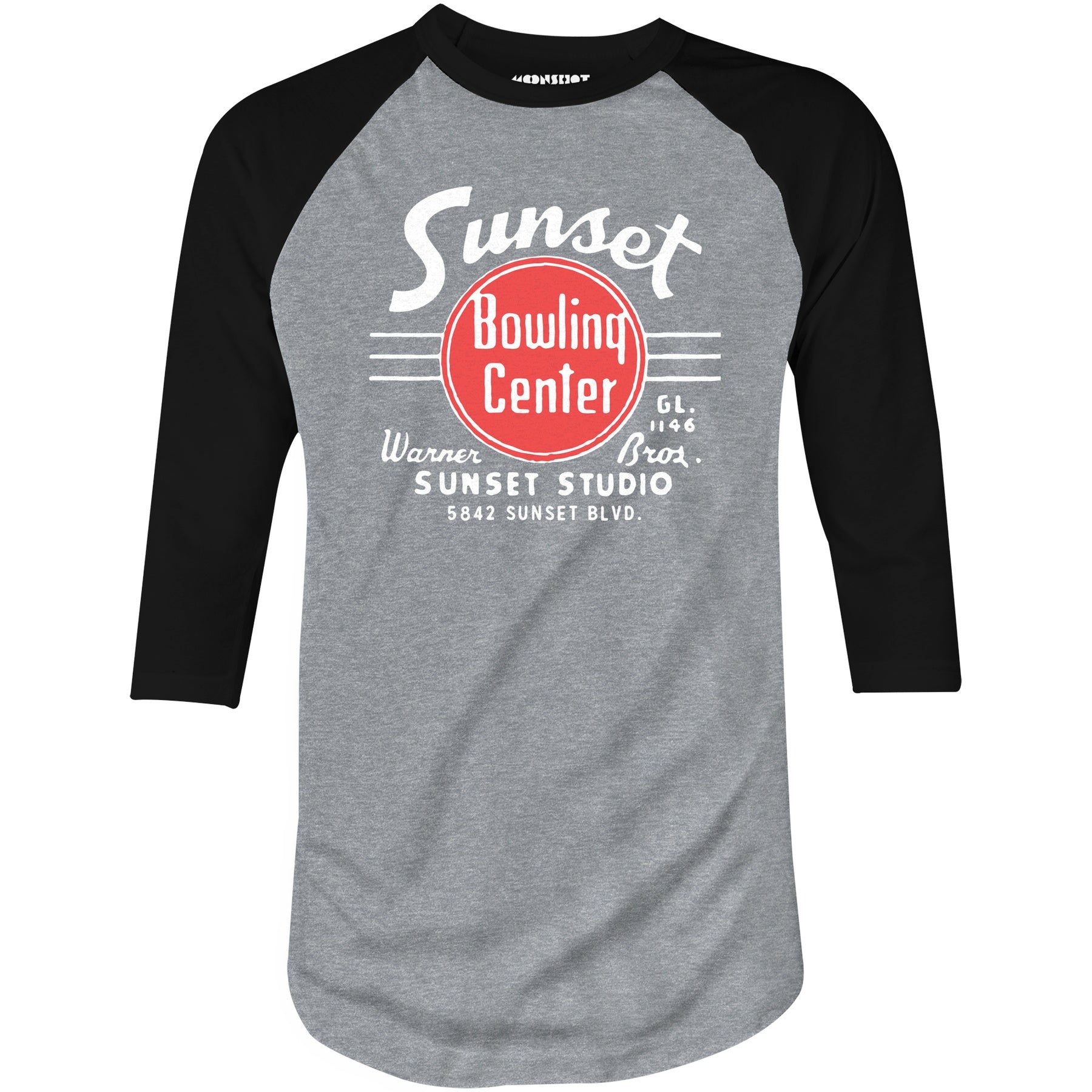 Sunset Bowling Center v2 - Hollywood, CA - Vintage Bowling Alley - 3/4 Sleeve Raglan T-Shirt