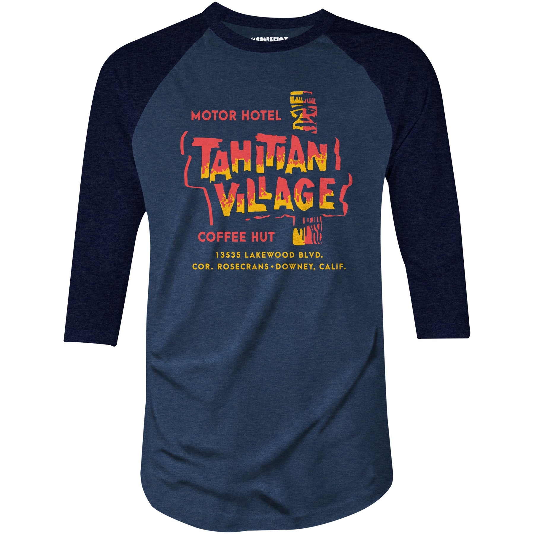 Tahitian Village - Downey, CA - Vintage Tiki Bar - 3/4 Sleeve Raglan T-Shirt
