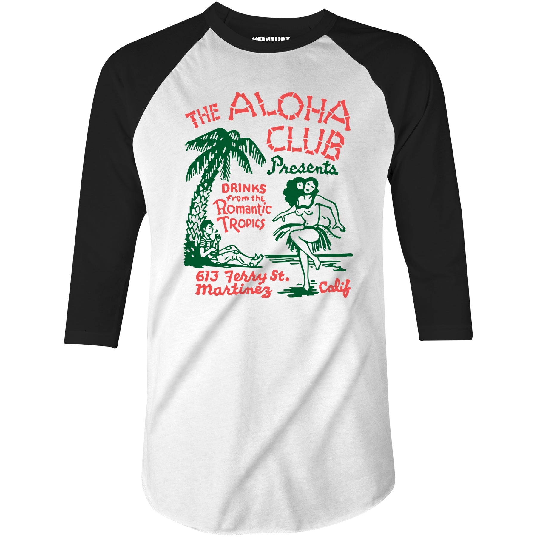 The Aloha Club - Martinez, CA - Vintage Tiki Bar - 3/4 Sleeve Raglan T-Shirt