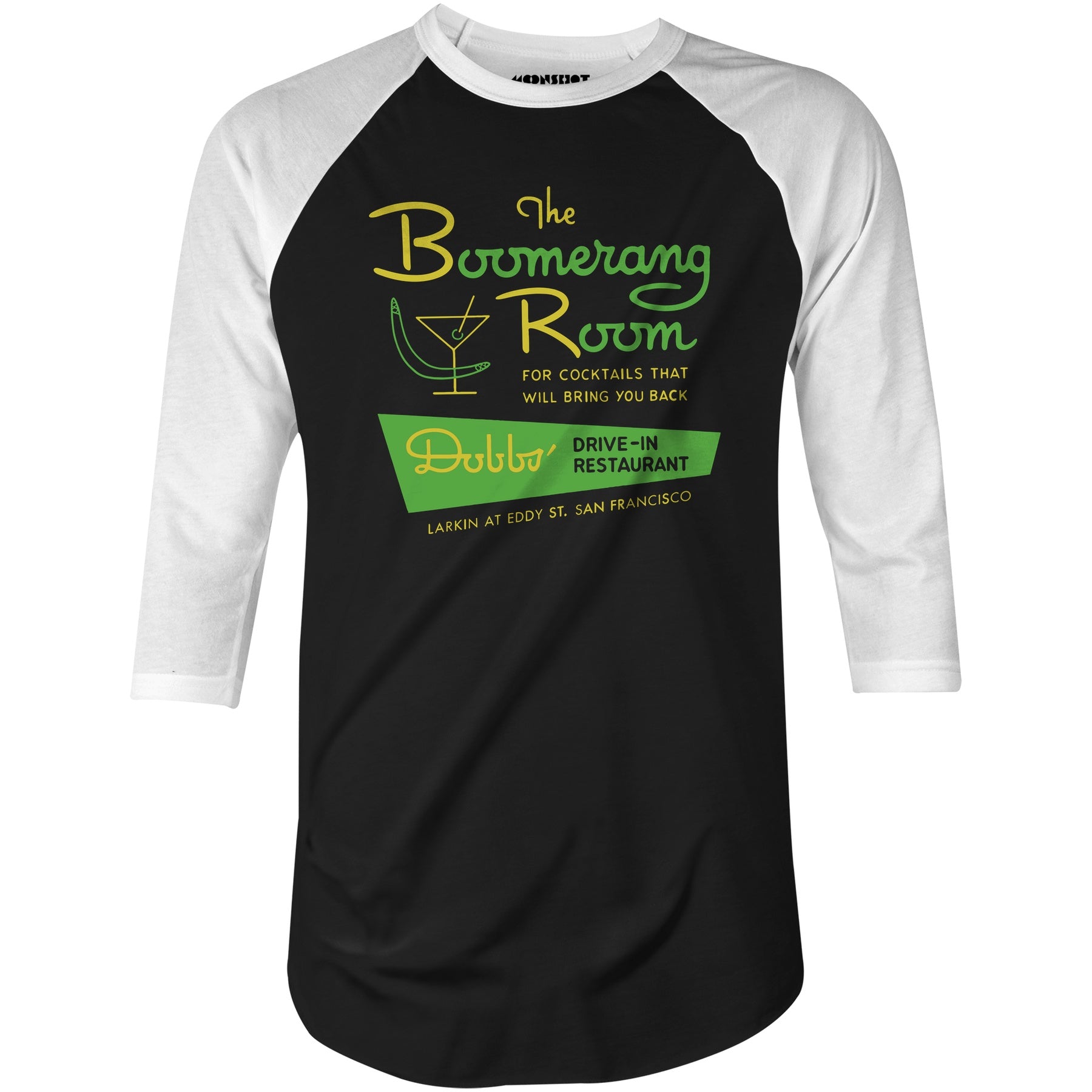 The Boomerang Room & Dobbs Drive-In - San Francisco, CA - Vintage Restaurant - 3/4 Sleeve Raglan T-Shirt