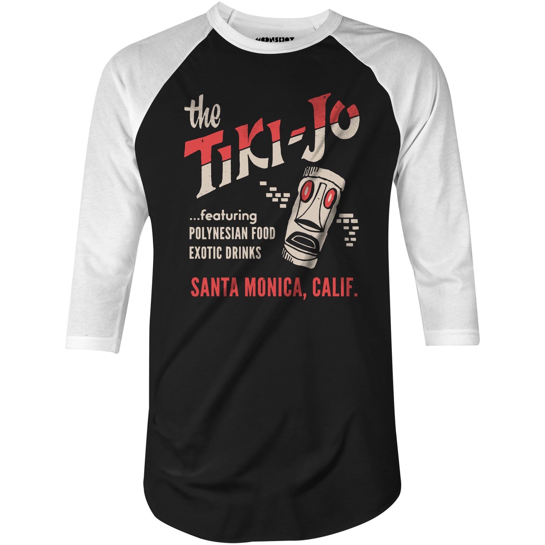 The Tiki-Jo - Santa Monica, CA - Vintage Tiki Bar - 3/4 Sleeve Raglan T-Shirt