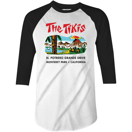 The Tikis - Monterey Park CA - Vintage Tiki Bar - 3/4 Sleeve Raglan T-Shirt