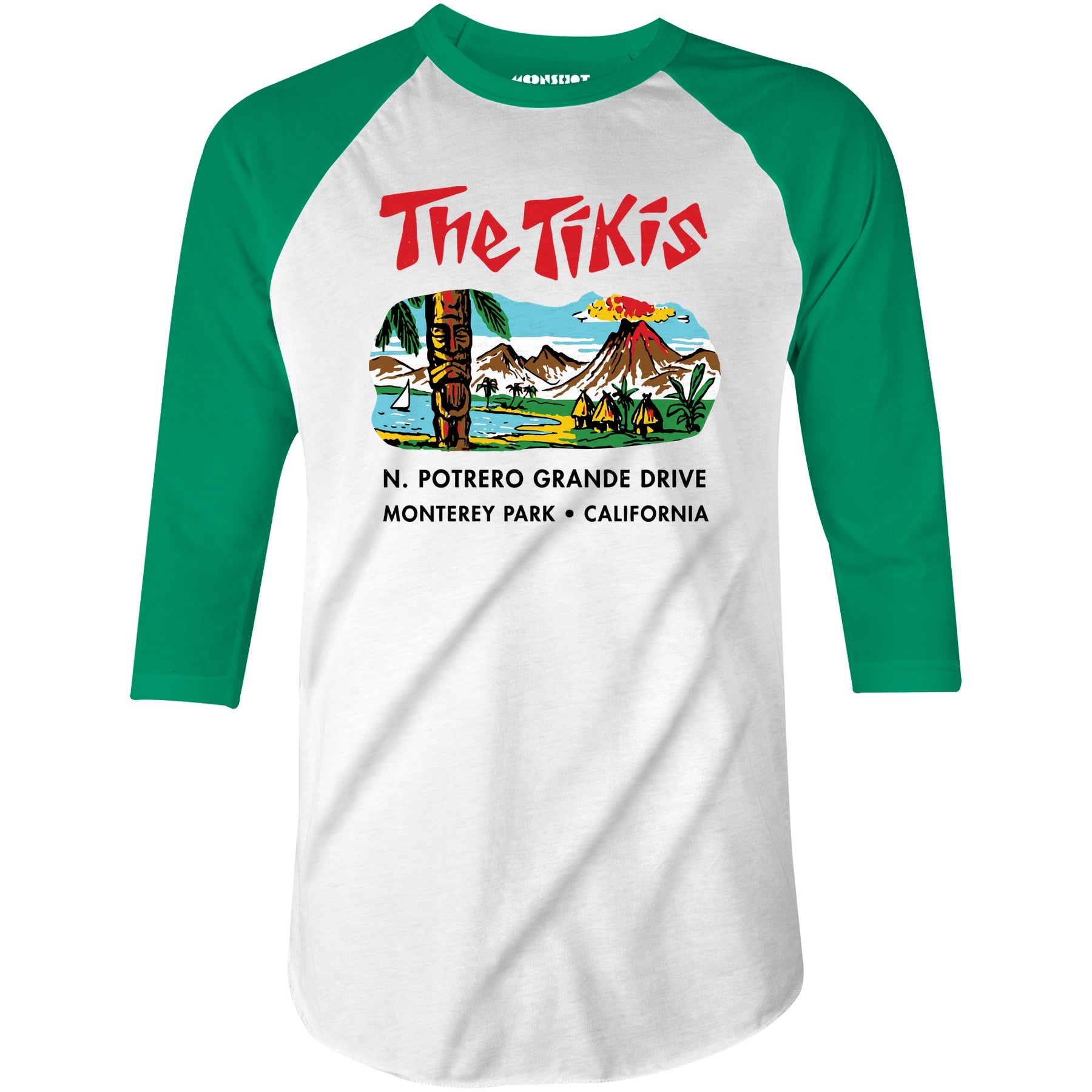 The Tikis - Monterey Park CA - Vintage Tiki Bar - 3/4 Sleeve Raglan T-Shirt