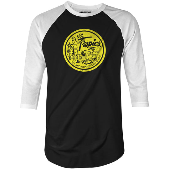 The Tropics - San Diego, CA - Vintage Tiki Bar - 3/4 Sleeve Raglan T-Shirt