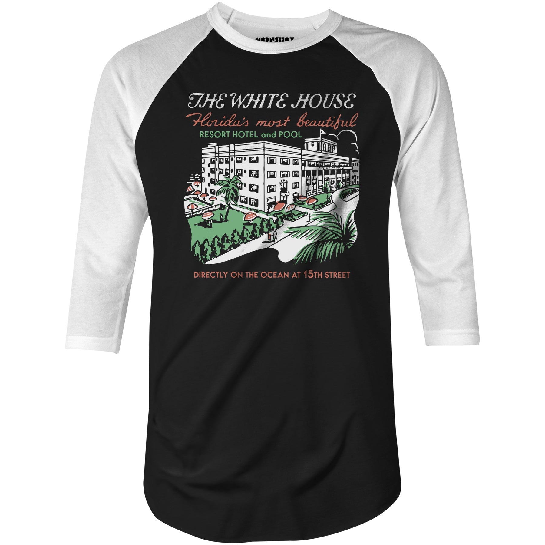 The White House - Miami, FL - Vintage Hotel - 3/4 Sleeve Raglan T-Shirt
