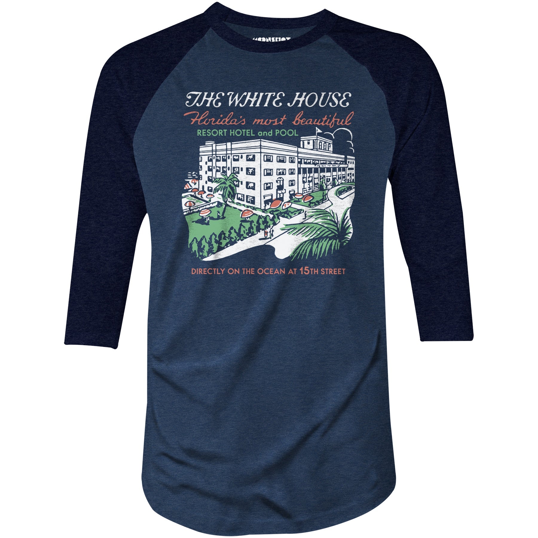 The White House - Miami, FL - Vintage Hotel - 3/4 Sleeve Raglan T-Shirt