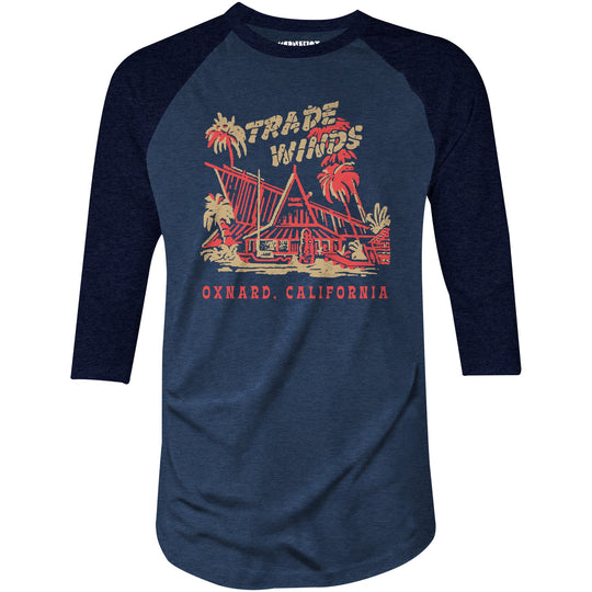 Trade Winds - Oxnard, CA - Vintage Tiki Bar - 3/4 Sleeve Raglan T-Shirt