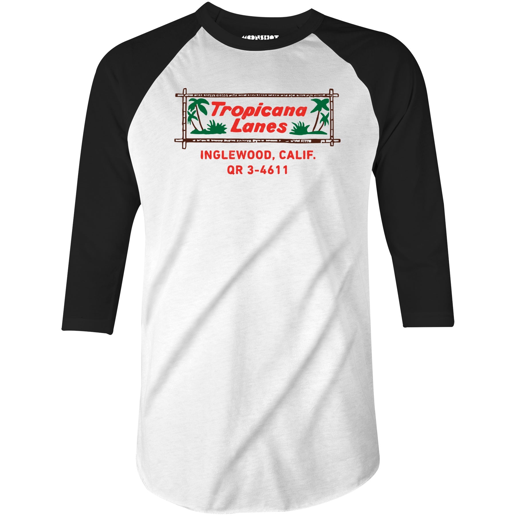 Tropicana Lanes - Inglewood, CA - Vintage Bowling Alley - 3/4 Sleeve Raglan T-Shirt