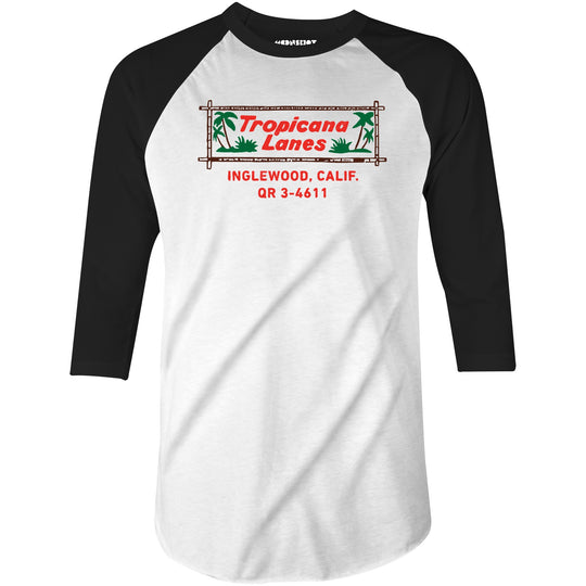 Tropicana Lanes - Inglewood, CA - Vintage Bowling Alley - 3/4 Sleeve Raglan T-Shirt
