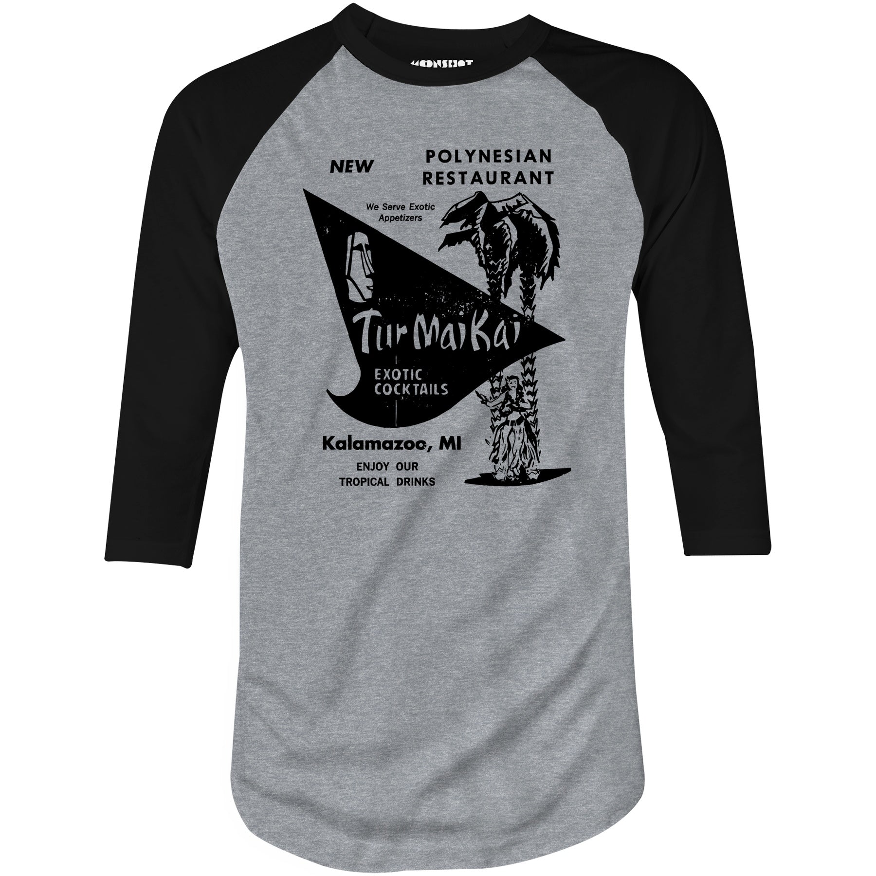 Tur Mai Kai - Kalamazoo, MI - Vintage Tiki Bar - 3/4 Sleeve Raglan T-Shirt