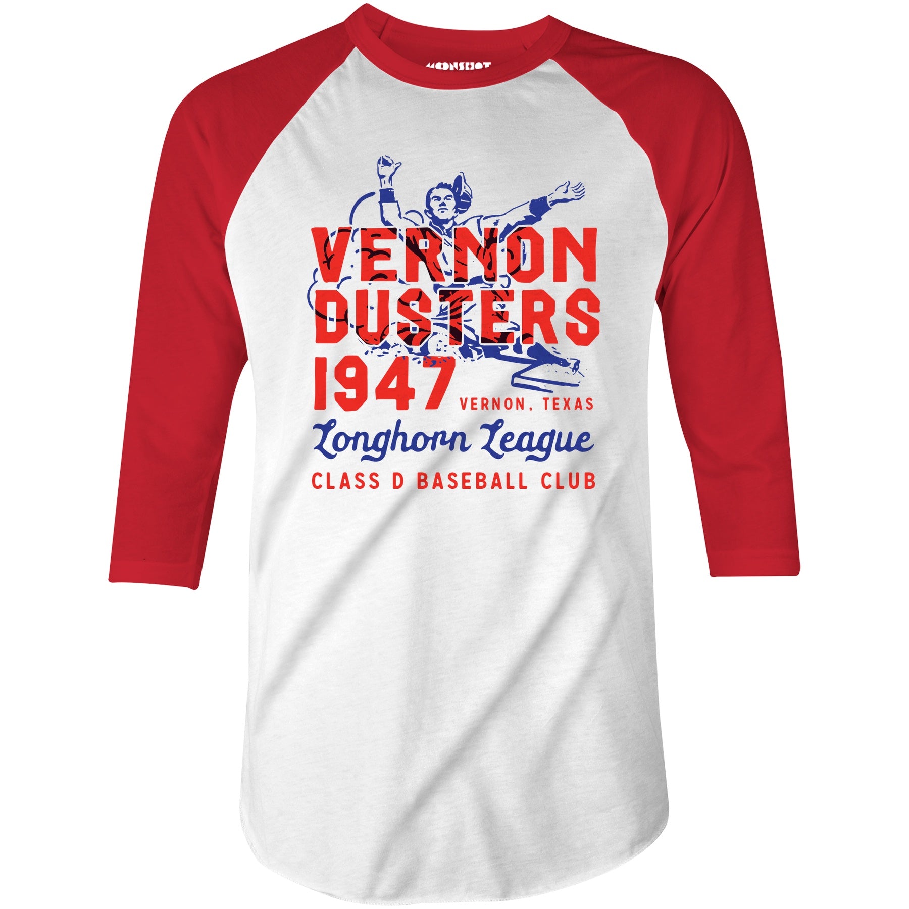 Vernon Dusters - Texas - Vintage Defunct Baseball Teams - 3/4 Sleeve Raglan T-Shirt