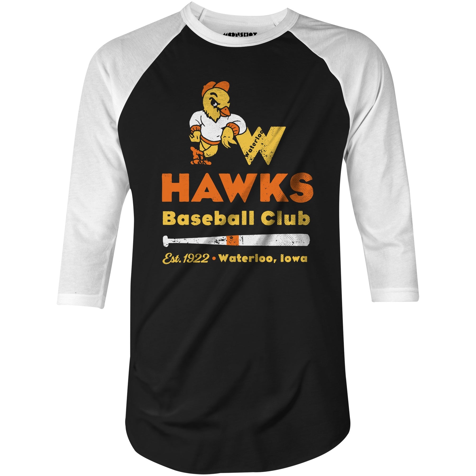 Waterloo Hawks - Iowa - Vintage Defunct Baseball Teams - 3/4 Sleeve Raglan T-Shirt