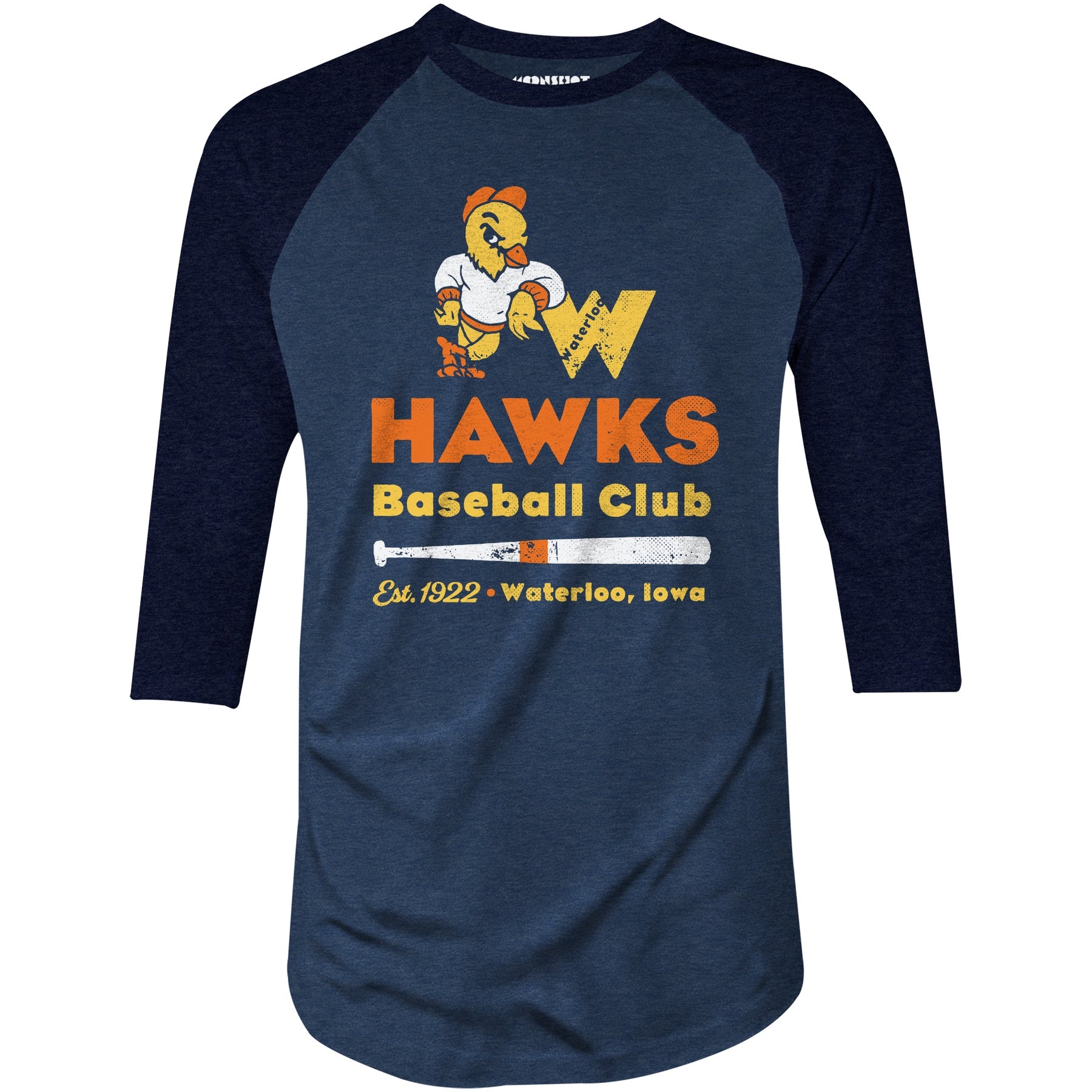 Waterloo Hawks - Iowa - Vintage Defunct Baseball Teams - 3/4 Sleeve Raglan T-Shirt