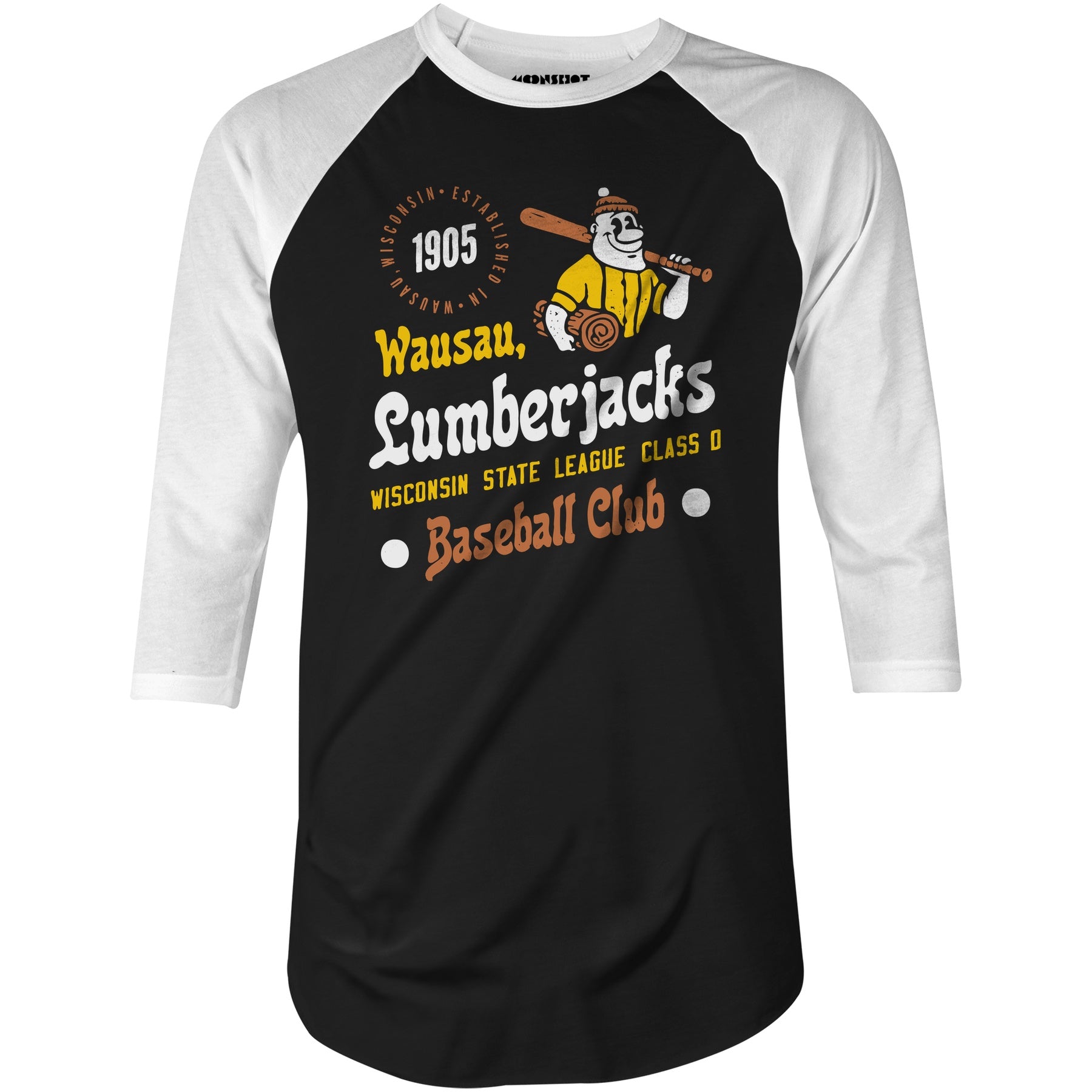 Wausau Lumberjacks - Wisconsin - Vintage Defunct Baseball Teams - 3/4 Sleeve Raglan T-Shirt