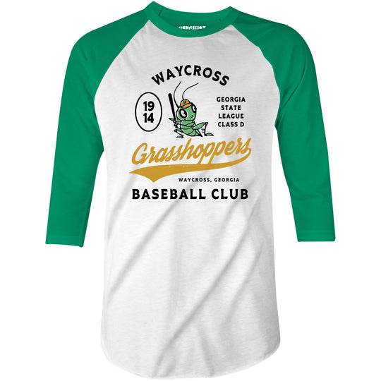 Waycross Grasshoppers - Georgia - Vintage Defunct Baseball Teams - 3/4 Sleeve Raglan T-Shirt