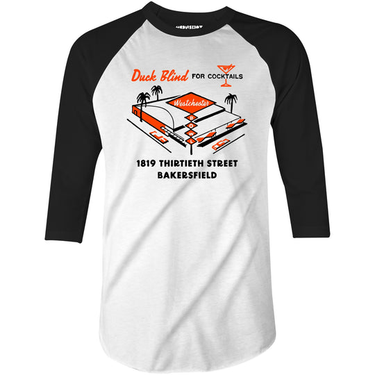 Westchester Bowl v2 - Bakersfield, CA - Vintage Bowling Alley - 3/4 Sleeve Raglan T-Shirt