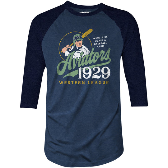 Wichita Aviators - Kansas - Vintage Defunct Baseball Teams - 3/4 Sleeve Raglan T-Shirt