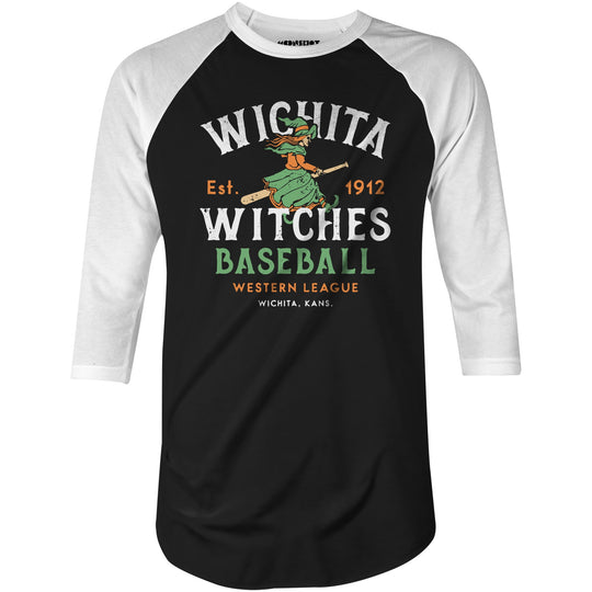Wichita Witches - Kansas - Vintage Defunct Baseball Teams - 3/4 Sleeve Raglan T-Shirt