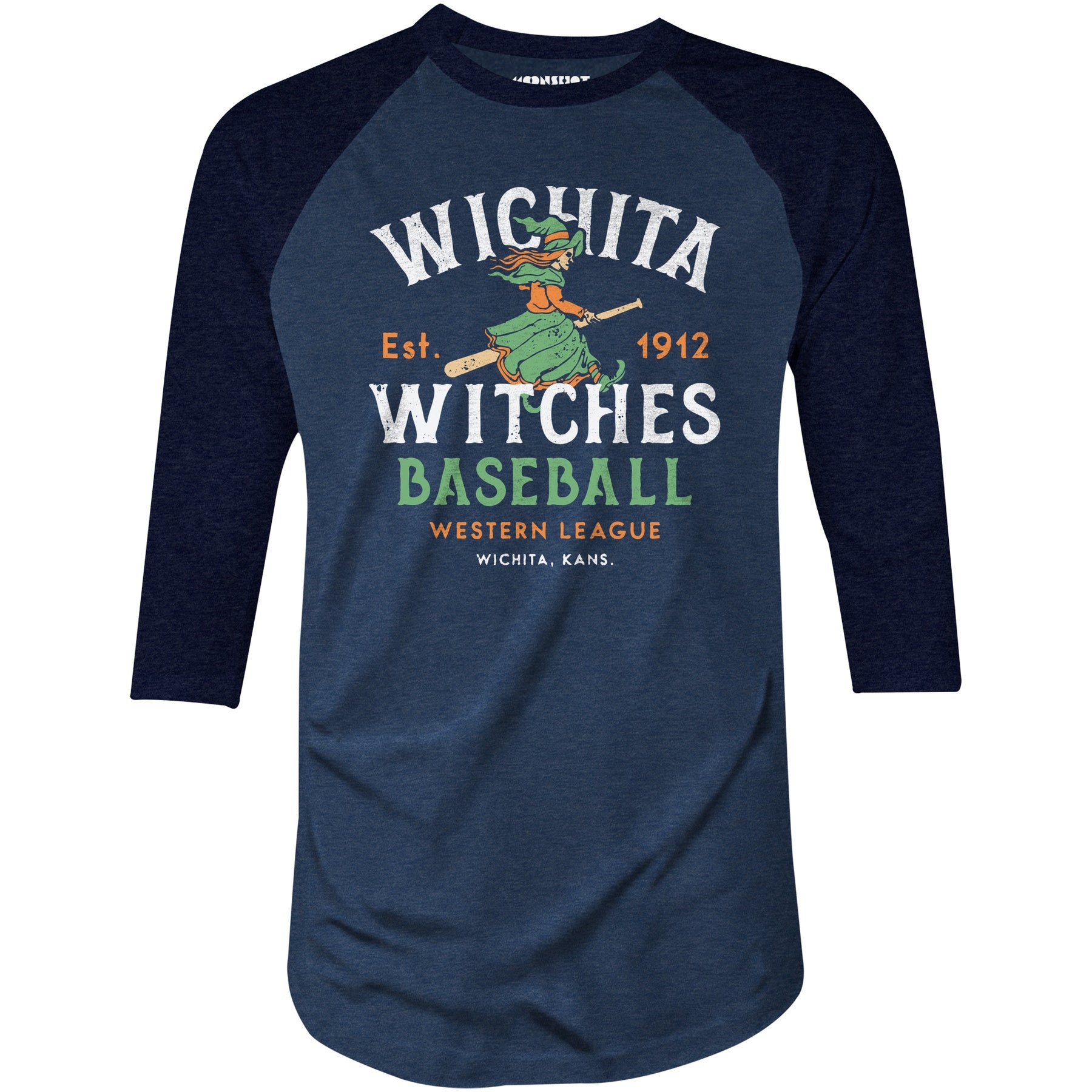 Wichita Witches - Kansas - Vintage Defunct Baseball Teams - 3/4 Sleeve Raglan T-Shirt