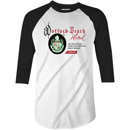 Wofford Beach Hotel - Miami, FL - Vintage Hotel - 3/4 Sleeve Raglan T-Shirt