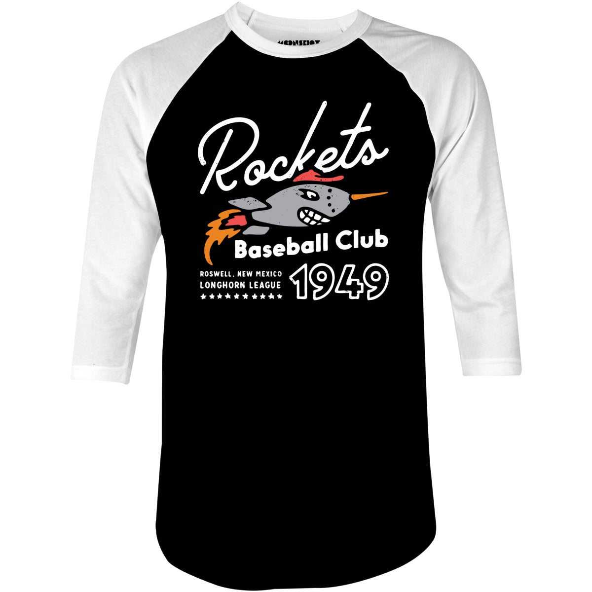 Roswell Rockets - New Mexico - Vintage Defunct Baseball Teams - 3/4 Sleeve Raglan T-Shirt