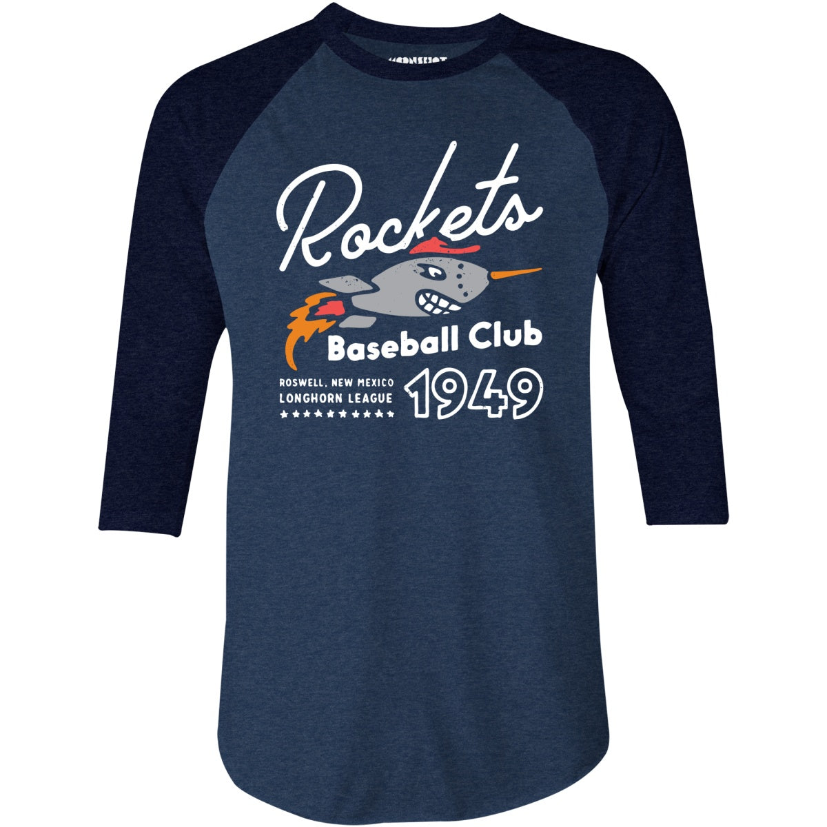 Roswell Rockets - New Mexico - Vintage Defunct Baseball Teams - 3/4 Sleeve Raglan T-Shirt