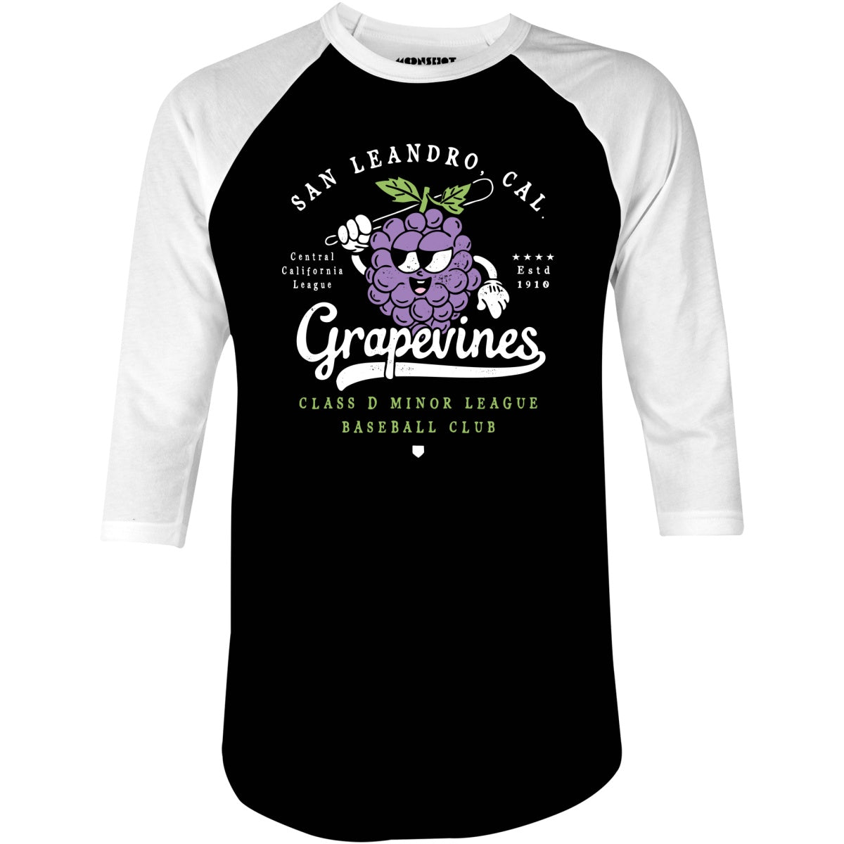 San Leandro Grapevines - California - Vintage Defunct Baseball Teams - 3/4 Sleeve Raglan T-Shirt