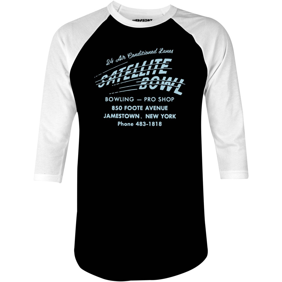Satellite Bowl - Jamestown, NY - Vintage Bowling Alley - 3/4 Sleeve Raglan T-Shirt