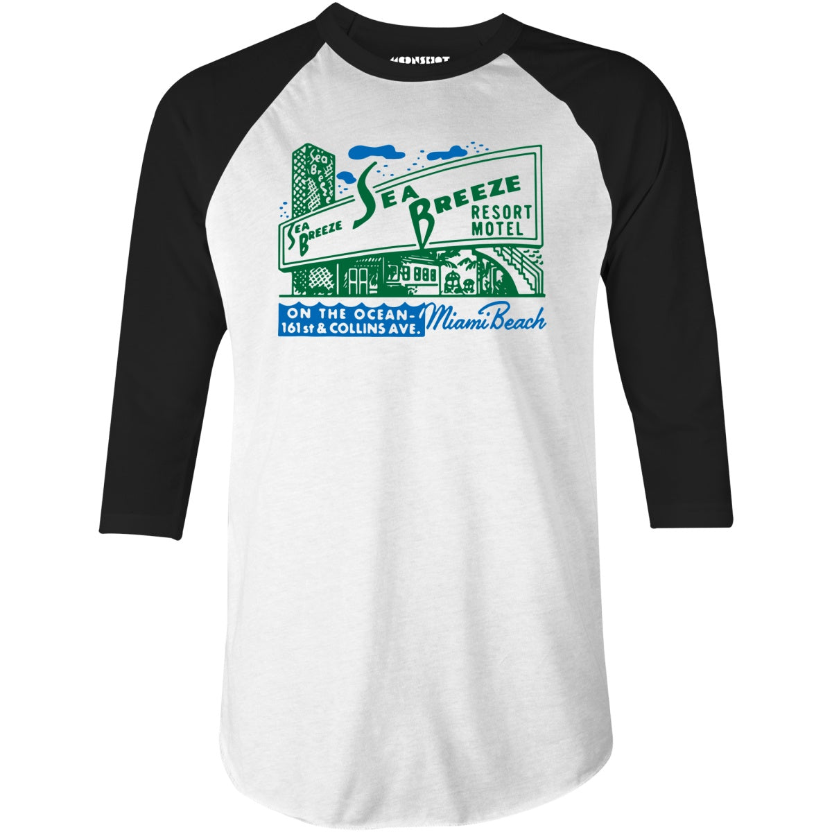 Sea Breeze - Miami, FL - Vintage Motel - 3/4 Sleeve Raglan T-Shirt