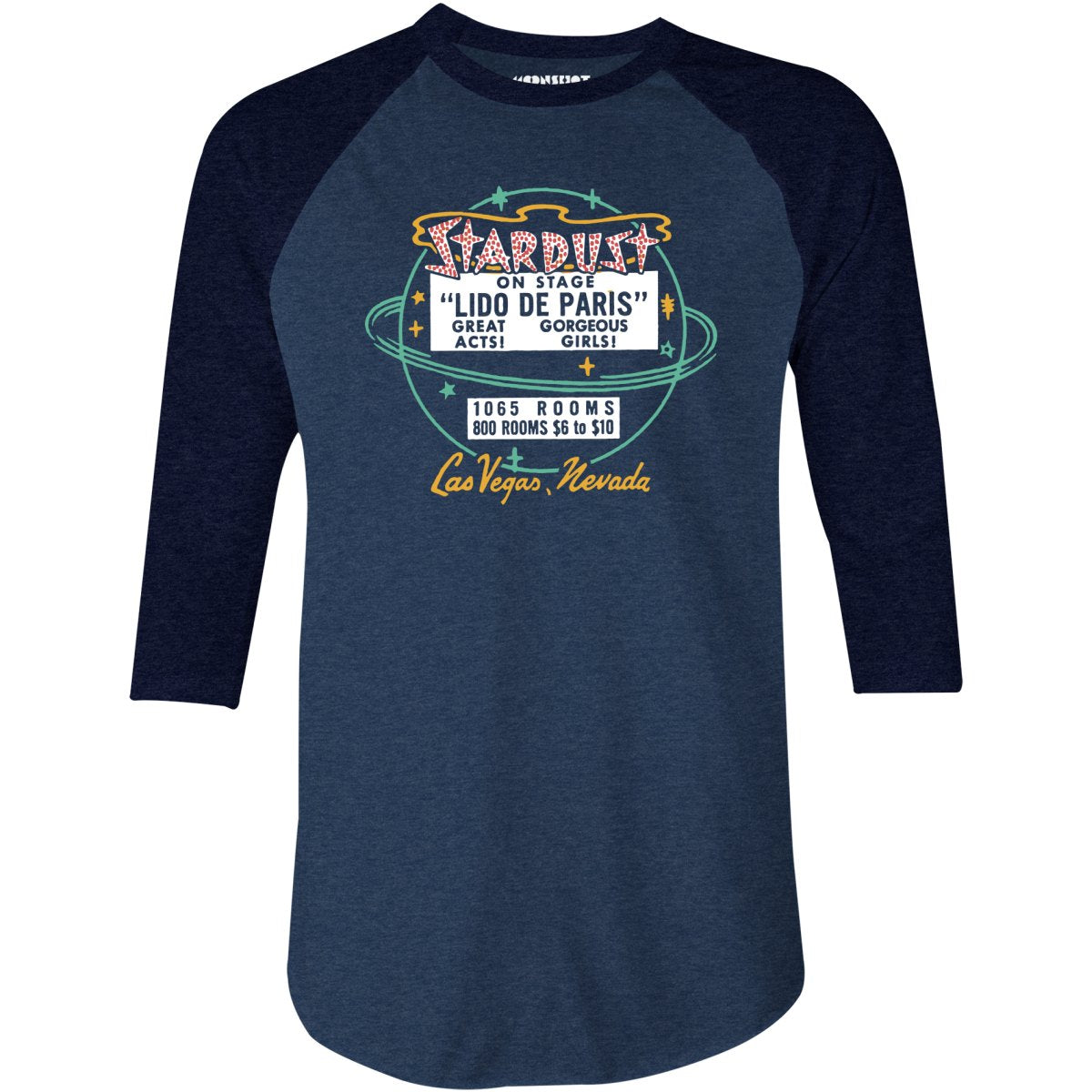 Stardust Lido De Paris - Vintage Las Vegas - 3/4 Sleeve Raglan T-Shirt