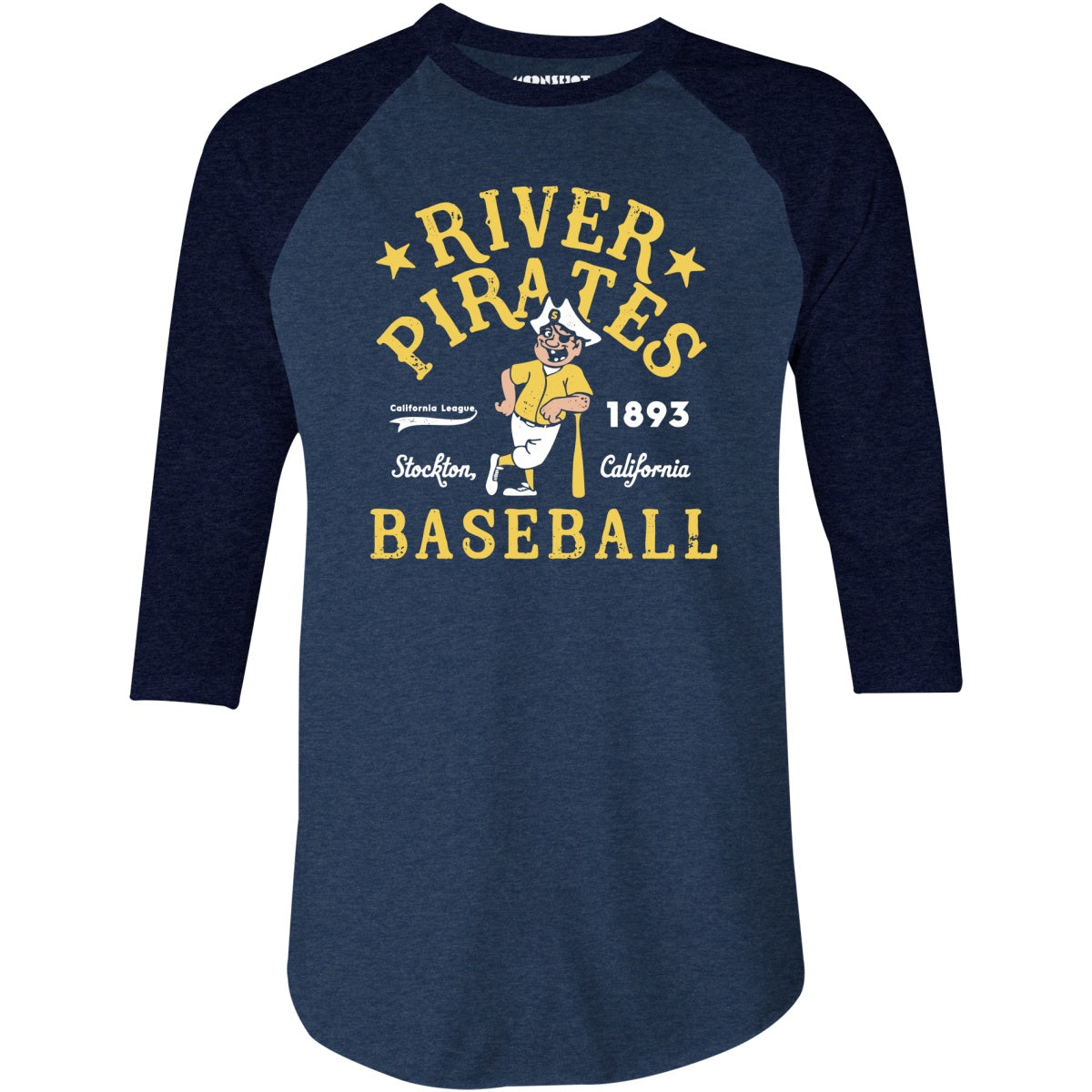 Stockton River Pirates - California - Vintage Defunct Baseball Teams - 3/4 Sleeve Raglan T-Shirt