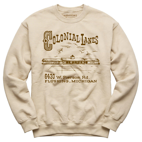 Colonial Lanes - Flushing, MI - Vintage Bowling Alley - Unisex Sweatshirt